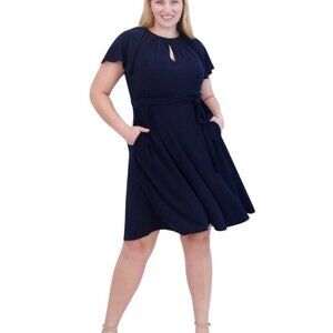 New Jessica Howard Plus Size 22W Navy Blue Keyhole Fit & Flare Dress Jersey Knit